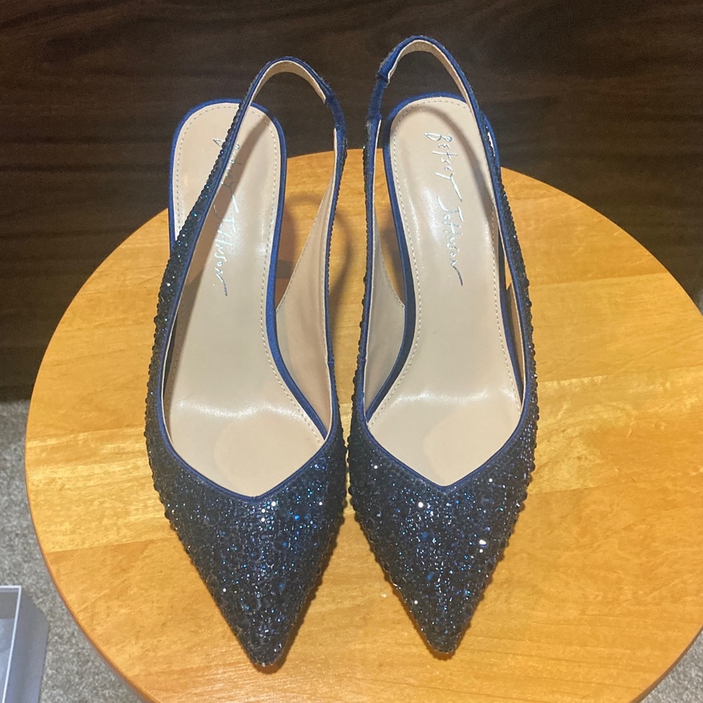 Betsey Johnson Glittery Blue Slingback Heels